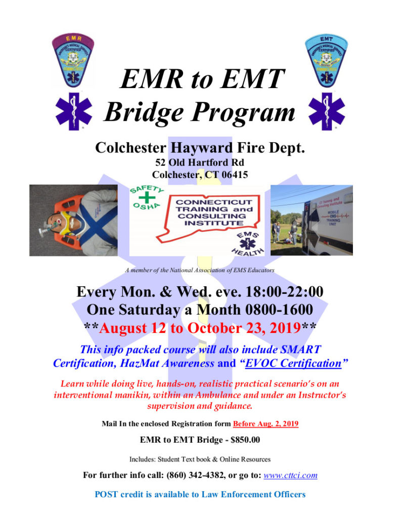 EMR to EMT Bridge Course Connecticut Training and Consulting Institute